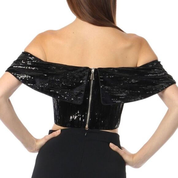JAYGODFREY Black Sequence Off The Shoulder Crop Top - Picture 4 of 10